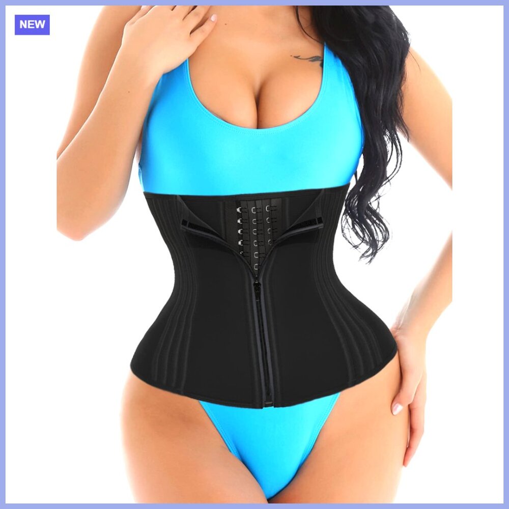 Short Torso Waist Trainer with 9 Steel Bones, 80% Neoprene + 20% Nylon